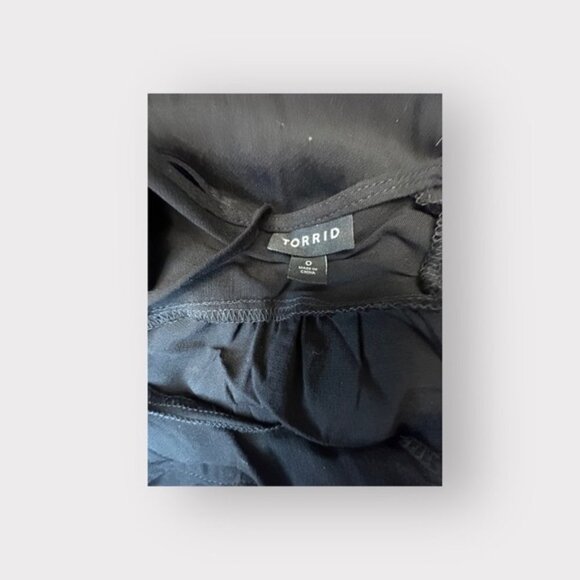 Women’s Torrid 0 Black Mini Challis Skater Dress Strappy Back 12 Large - Picture 14 of 14